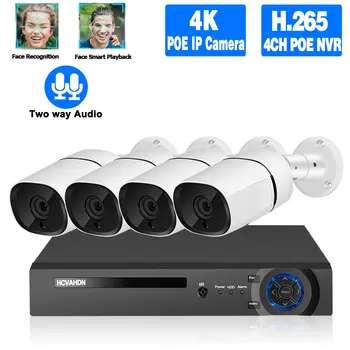 PO Camera Set 4K CCTV Drošības Kameras Sistēmas Komplekts POE 5MP VRR Komplekts divvirzienu Audio Āra Nakts Redzamības Video Novērošanas Sistēmas