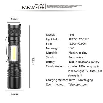 POCKETMAN XHP50 Lukturīti, ar iebūvētu Akumulatoru COB LED Lukturīti Ūdensdrošs kabatas Lukturītis ar Pildspalvu Klipu Zoomable USB Lukturīti