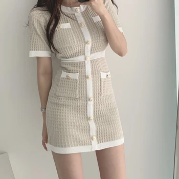 Pogu Trikotāžas Kleita Bodycon Mini Vestido Curto Korejas Vasaras Sexy Puse Elegants Melns Melns Moda Feminina Ropa Mujer 2020. Gadam Halāti