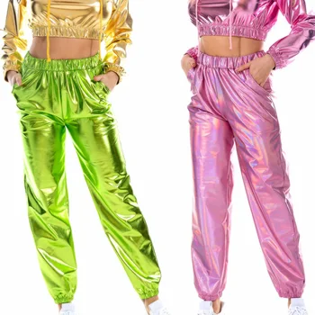 Pole dance rave drēbes hologrāfiskā bikses hip hop deju bikses sievietēm joggers shinny stulpiņi deju kostīmu drag queen sexy pole