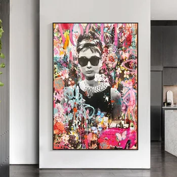 Pop Grafiti Mākslas Audrey Hepburn Portrets Mākslas Izdrukas Ielu Mākslas Slavenību Plakātus, Kanvas Krāsošana Sienas, Attēlus, Dzīvojamā Istaba Dekori