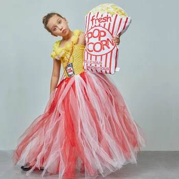 Popkorns Kostīms, Kleita Meitenēm Halloween Karnevāls Noslēpt Drēbes Bērniem Ilgi Tutu Kleitu Modes Bumbu Kleita Bērnu Sniegumu Apģērbs