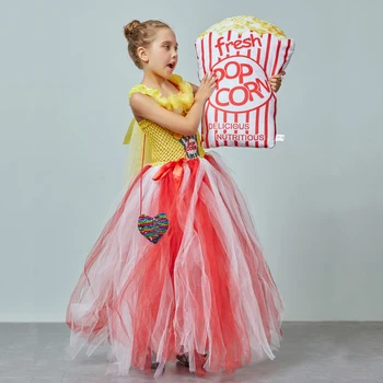 Popkorns Kostīms, Kleita Meitenēm Halloween Karnevāls Noslēpt Drēbes Bērniem Ilgi Tutu Kleitu Modes Bumbu Kleita Bērnu Sniegumu Apģērbs