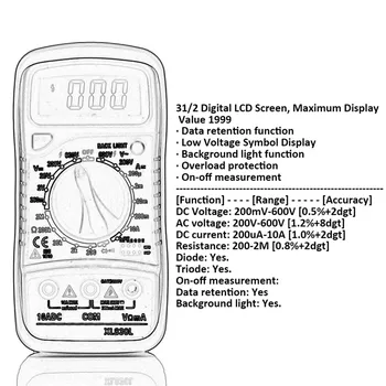 Portatīvais Digitālais Multimetrs Apgaismojums AC/DC Ammeter Voltmetrs Ohm Testeri Metru XL830L Rokas LCD Multimetro