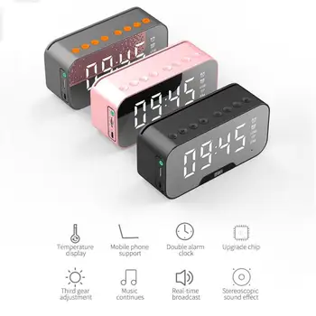 Portatīvo Bezvadu Bluetooth5.0 Skaļrunis Spoguļi Dual Alarm Clock Smart Skaļrunis FM Radio Soundbar Ar Telefona Turētāju Atbalsta TF Karti