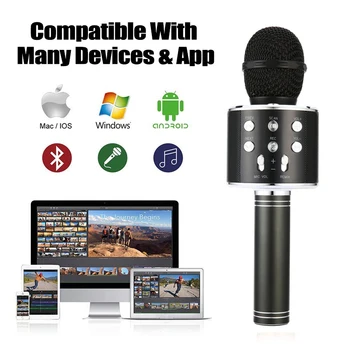 Portatīvo Bezvadu Mikrofonu Bluetooth Karaoke Mājas Mikrofons Stereo Skaļrunis Player USB Studio KTV Mūzikas Internetā
