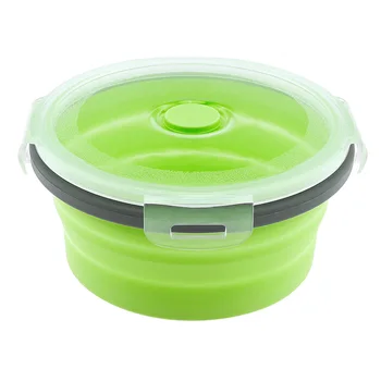 Portatīvo Eco-Friendly Apaļa Silikona Bļodā Scalable Krāsains Locīšanas Lunchbox Bento Lodziņā 350/500/800/1200ml ar Silikona Plug