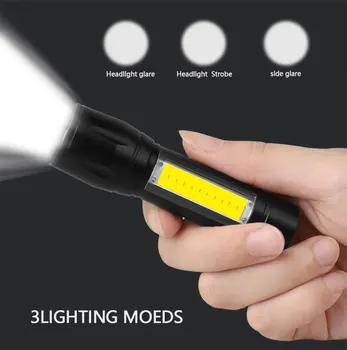Portatīvo USB Uzlādējams LED Lukturītis Ar iebūvēto litija bateriju 3800LM XML-Q5+COB kempings gaismas Zoomable Lāpu, laternu