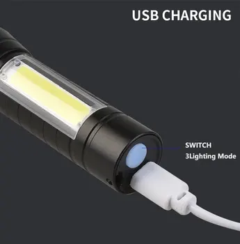 Portatīvo USB Uzlādējams LED Lukturītis Ar iebūvēto litija bateriju 3800LM XML-Q5+COB kempings gaismas Zoomable Lāpu, laternu