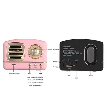 Portatīvā Bluetooth Skaļruni bezvadu Mini Retro Radio ar USB/TF Kartes Mūzikas Atskaņotāja HIFI 3D Stereo Surround Subwoofer Skaļrunis
