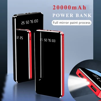 Power Bank 20000 mAh Spogulis, LED Displejs, Zibspuldze 10000mAh Portatīvo Ārējo Akumulatoru Lādētāju Powerbank Dual USB iPhone 11 7