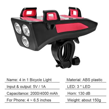 Power Bank Velosipēdu Lukturu Stūres Mobilā Tālruņa Turētājs, USB Uzlādējams Priekšā Velosipēds Gaismas Ceļu MTB Velo Lukturu