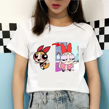 Powerpuff meitenes krekls 2020summer Sieviešu T krekls Smieklīgi Karikatūra gudrs Īsām piedurknēm Kawaii powerpuff girls top Sieviete Harajuku Tshirt