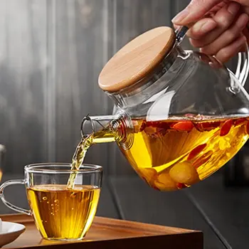 Praktiski 1800ML/1000ML Augstas Borsilikāta Stikla Caurspīdīgs Siltuma Izturīgs Tējas Katlā Sulu Fu Tējas Komplekts Tējkanna Ar Vāku
