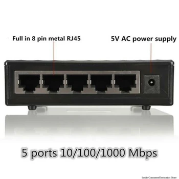 Praktiski Izturīgs Mini Ethernet Tīkla Desktop Switch 5 Port 10/100Mbps Lan, Ātrs Internets, Rumbas mums plug