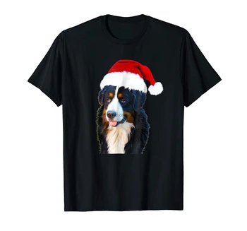 Priecīgus Ziemassvētkus T-Krekls-Vīriešu Ziemassvētku Vecīša Cepure, T-Krekls-Melns Bernese Kalnu Suns