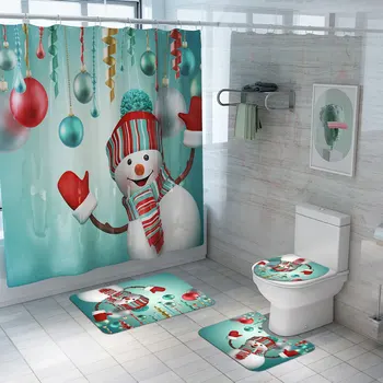 Priecīgus Ziemassvētkus Vannas Istabas Komplekts Sniegavīrs Santa Claus Elk Modelis, Ūdensnecaurlaidīga Dušas Aizkars Tualetes Vāka Mat Bez Slīdēšanas Paklājs Mājas Dekoru