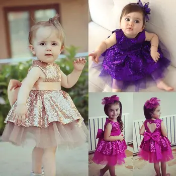 Princese Bērniem, Baby Meitenes Vizuļi Kleita Puse Kleita Kāzu Kleita Oficiāli Loku Kleitas Bez Piedurknēm Modes Zīdaiņu Apģērbu