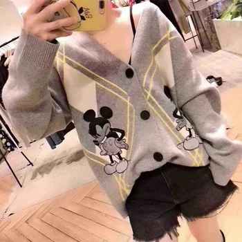 Prizmatisks Mickey Mouse Džemperi Disney Pogu Jakas Mīksti Topi Modes Sieviešu Apģērbs Džemperi Sievietēm Biroja Dāma Jauns Džemperis