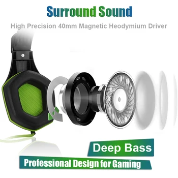 Profesionāls Spēlētājs Austiņu Super Bass Pār-auss Datoru Spēļu Austiņas ar Mikrofonu Stereo Vadu Austiņas PC PS4 vai Xbox
