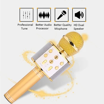 Profesionālās Bluetooth Bezvadu Mikrofons, Skaļrunis Rokas Mikrofons Karaoke Mikrofons Mūzikas Atskaņotājs Dziedāšanas Ieraksti KTV 1800Mah