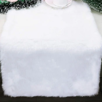 Profesionālās Ziemassvētku Galda Runner 15 X 72 Collu Mākslīgās Kažokādas Balts Plīša Ziemassvētku Galdauts Pusdienu Galda Segums Apdare (Balts)