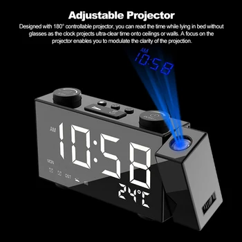 Projekcijas Pulkstenis LED Digitālais Modinātājs ar Snaudas 87.5-108 MHz FM Radio, Galda, Galda Pulkstenis, USB/Akumulatori Barošanas