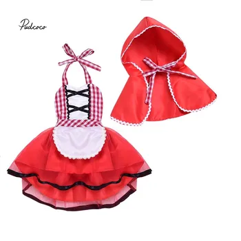 Pudcoco 2018. gadam Jaundzimušo Bērnu Meiteņu Drēbes, Uzstādīt Little Red Riding Hood Iedomātā Tilla Tutu Kleita+Šalle Apmetnis 2gab Tērpiem Drēbes 0-24M