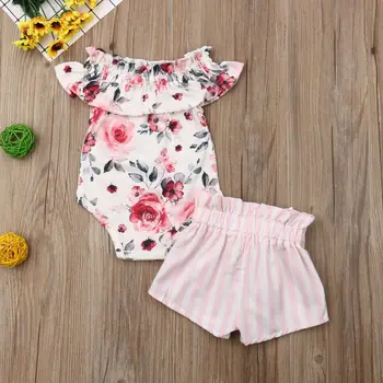 Pudcoco 2019 Baby Girl Apģērbu Jaundzimušajam, Sieviešu Apģērbs, Zīdaiņu Apģērbs noteikts Vasaras Ziedu Drukāt Vāciņa Pogu Modes Princese