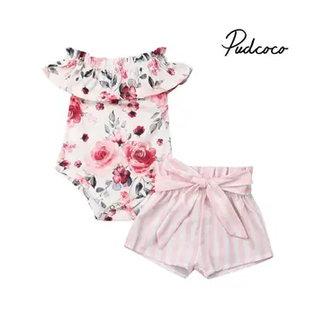 Pudcoco 2019 Baby Girl Apģērbu Jaundzimušajam, Sieviešu Apģērbs, Zīdaiņu Apģērbs noteikts Vasaras Ziedu Drukāt Vāciņa Pogu Modes Princese