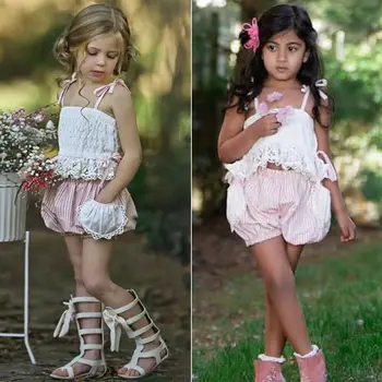 Pudcoco 2019 Bērnu Apģērbs, Uzvalki Meitene Drēbes Bērniem Toddler Enfant Fille Infantis Tērpiem Mežģīņu Topi + Svītrainas Bikses
