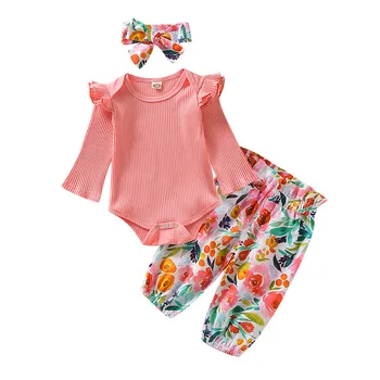 Pudcoco 3PCS Jaundzimušais Meitenes Kritums Apģērbu Komplekts ar garām Piedurknēm Topi+Bikses + Galvas, Drēbes, Zīdaiņu Apģērbs
