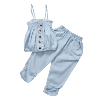 Pudcoco Baby Girl Vasaras Apģērbs Bērniem, Apģērbs Tie Tvertne Zila Blūze Zilā Treggings Bikses Stulpiņi Par Toddler Meitene 2-pces