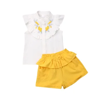 Pudcoco Bērniem, Baby Meiteņu Drēbes bez Piedurknēm Krekls bez Piedurknēm Topi +Rozā/ Dzeltenas Bikses 2gab Komplekti Bērnu Vasaras Gadījuma Tērpiem, 3-7T