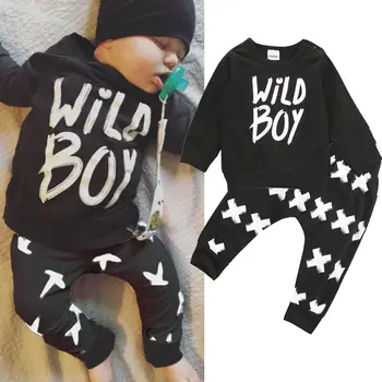 Pudcoco Puiku Tērps 0-24M ĀS Jaundzimušā bērna Baby Boy Apģērbs T-krekls Topi+Garās Bikses Apģērbs Komplekts 2gab