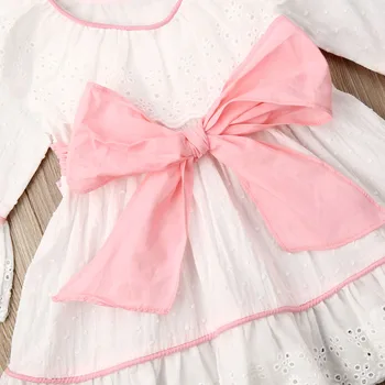 Pudcoco Toddler Baby Girl Apģērbu Tīrtoņa Krāsu Mežģīņu Ziedu Tilla Savirmot Bowknot Kleita Princese Puse Gājienā Cēloņu Kleita