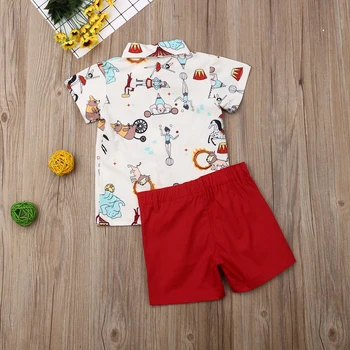 Pudcoco Vasaras Toddler Puiku Drēbes Karikatūra Dzīvnieku Print Īsām Piedurknēm Krekls Topi Īsās Bikses 2gab Apģērbs Apģērbs