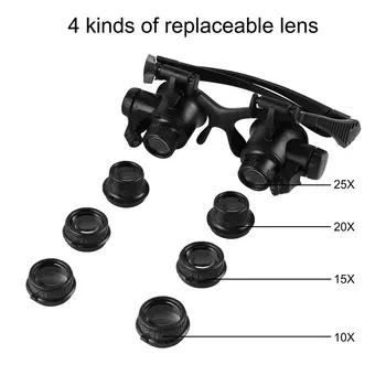 Pulksteņu Remonts Lupa Palielināmo Stiklu, 10X, 15X, 20X 25X Dual Eye Rotaslietas Ar 2 LED Apgaismojums Jauns Lupa Objektīva Mikroskopu
