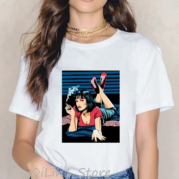 Pulp Fiction Filmas Mia Wallace sieviešu krekli Vasaras Kventina Tarantino Ulzzang Vintage T Krekls streetwear Estētisko Drēbes