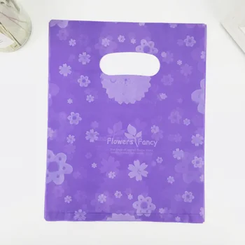 Purple White Flower Plastmasas Dāvanu Roktura Soma Kāzu Rotaslietas Iepirkumu grozs 20X25CM Plastmasas Dāvanu Maisiņā Ar Rokturi Veikalos, 100gab