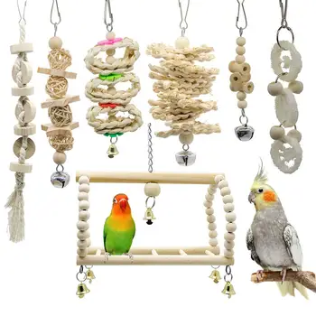 Putnu Papagailis Rotaļlietas, Koka Šūpoles, Košļājamā Karājas Bell Putnu Būris Papagaiļus, Cockatiels Conures Žubītes