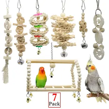 Putnu Papagailis Rotaļlietas, Koka Šūpoles, Košļājamā Karājas Bell Putnu Būris Papagaiļus, Cockatiels Conures Žubītes