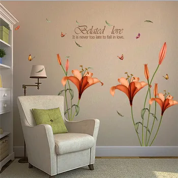 PVC Apelsīnu ziedi butterfly lapu sienas uzlīmes bērniem telpām dzīvojamā istaba vannas istaba virtuves decor sienas uzlīmes plakāts