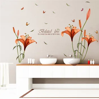 PVC Apelsīnu ziedi butterfly lapu sienas uzlīmes bērniem telpām dzīvojamā istaba vannas istaba virtuves decor sienas uzlīmes plakāts