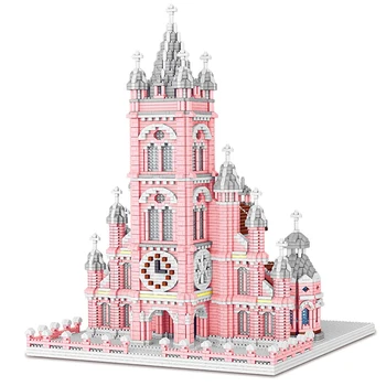 PZX 6626-6 Pasaules Arhitektūras Rozā Svētās Sirds Baznīca 3D Modelis DIY Mini Dimanta Bloki, Ķieģeļi Celtniecības Rotaļlieta Bērniem, kas nav Kaste