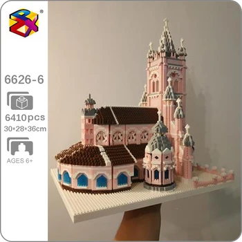 PZX 6626-6 Pasaules Arhitektūras Rozā Svētās Sirds Baznīca 3D Modelis DIY Mini Dimanta Bloki, Ķieģeļi Celtniecības Rotaļlieta Bērniem, kas nav Kaste