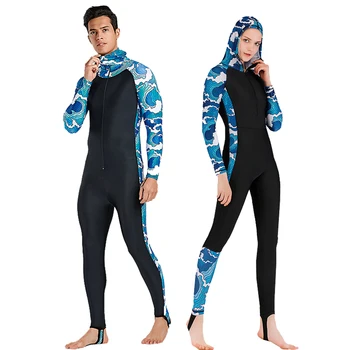 Pāris, peldkostīms kapuci pilna ķermeņa wetsuit, Likra sauļošanās ātri žāvēšanas garām piedurknēm, garās dāmas, peldkostīmi vīriešu sērfošanu uzvalks
