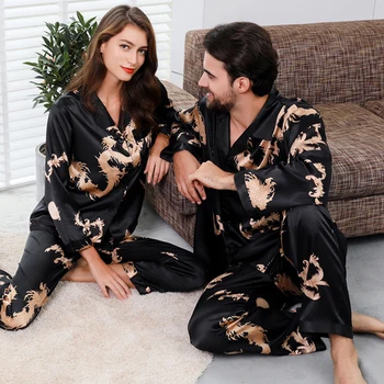 Pāris Zīda Satīna Pidžamas Pidžamas Komplekts ar garām Piedurknēm Sleepwear Pijama Pidžamu Uzvalks, Sievietēm Un cilvēkiem Gulēt 2PC Set Plus Lieluma Loungewear