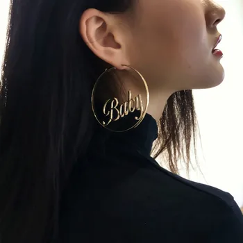 Pārspīlēti ģeometriskā vienkārši dobi zelta auskari sieviešu personības dāsna apli vēstuli radošo auskari rotaslietas, dāvanas