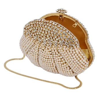 Pērle kristāla fāzēm sajūgs soma šampanieša vakaru somas balli puses maku modes ķirbis dizaina sieviešu kāzu līgavas somas SC161